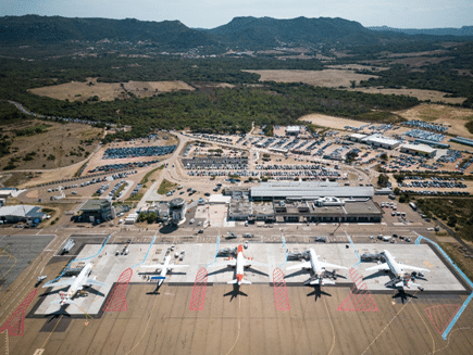 Vue aérienne de l'aéroport de Figari dans le temps